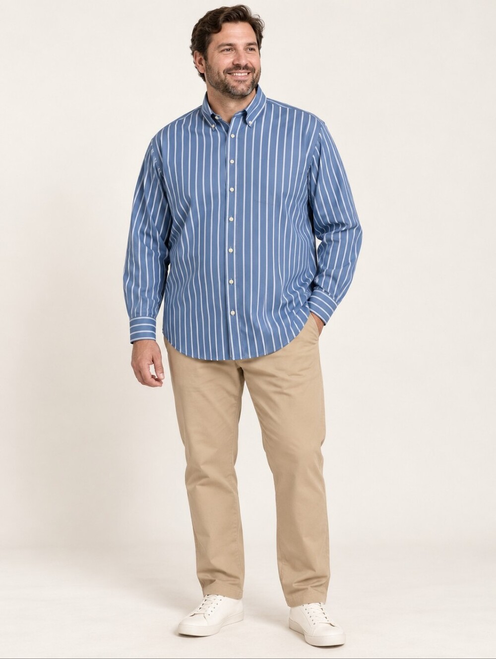 Chaps Men’s XL Blue White Striped Cotton Button-Down Shirt